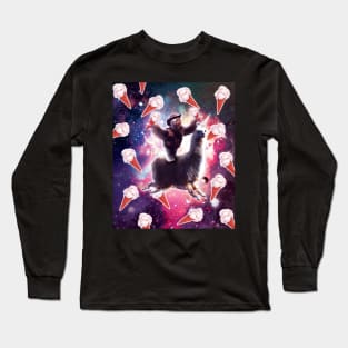 Cowboy Space Sloth On Llama Unicorn - Ice-Cream Long Sleeve T-Shirt